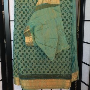 Sage green mangalagiri cotton saree with blouse